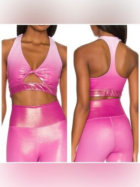 Beach Riot Pink Glitter Twist Sports Bra